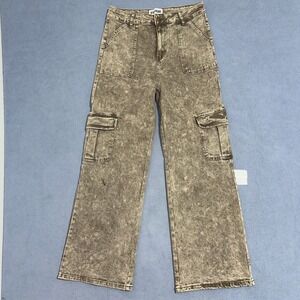 Disclosure Cargo Pants High Rise Wide Leg Acid Wash Brown Womens Size W30 L30